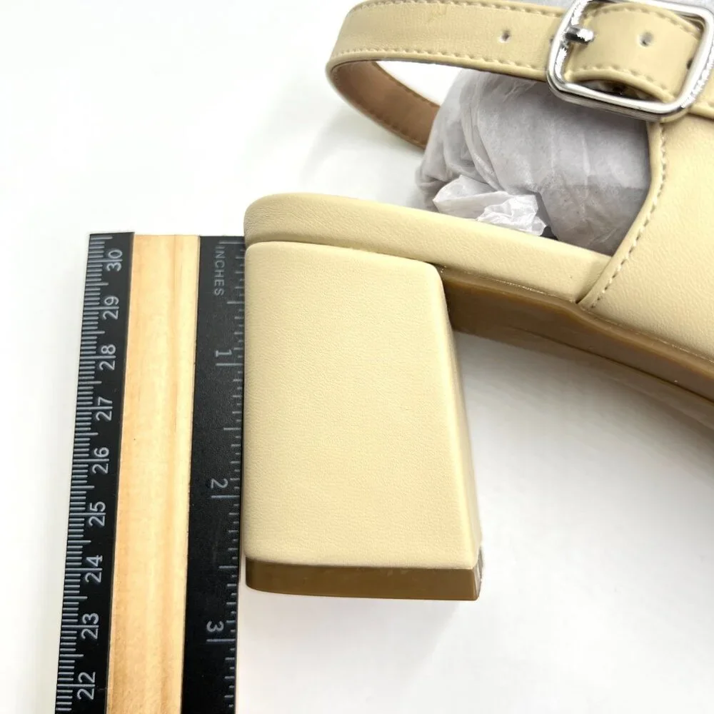 Aerosoles Womens Size 7.5 Emmex‎ Cream Beige Slingback Block Heels Sandals Shoes